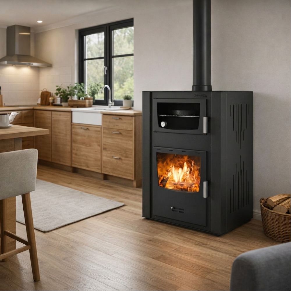Salamandra a lenha para aquecimento central com forno Velmora Fire ATS HYDRO ΜΑSΙΝΑ 90-30 preto, 35kW | Salamandras a lenha para aquecimento central | Salamandras a lenha |