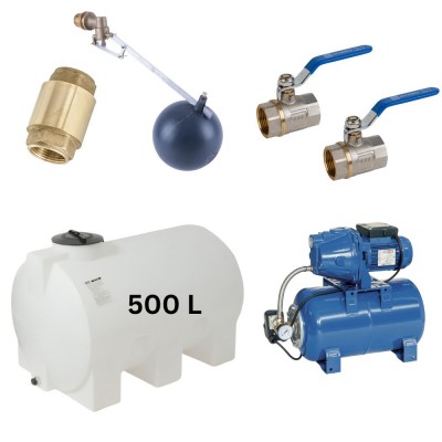 Kit “Água potável 500L” com depósito para água Mavil (branco, horizontal) e bomba hidrofórica Speroni - Depósitos para água potável