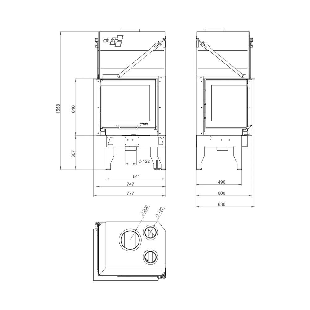 Lareira a lenha UNIFLAM 660 DURO com condutas de ar e alimentação de ar, lado esquerdo, 10,25 kW | Lareiras modernas | Lareiras |