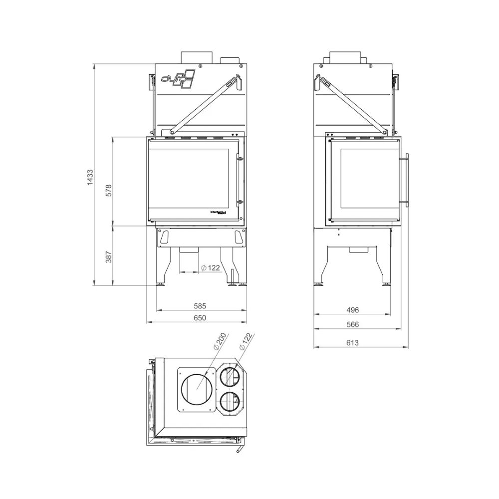 Lareira a lenha UNIFLAM 660 DURO com condutas de ar e alimentação de ar, lado esquerdo, 10 kW | Lareiras a lenha | Lareiras |