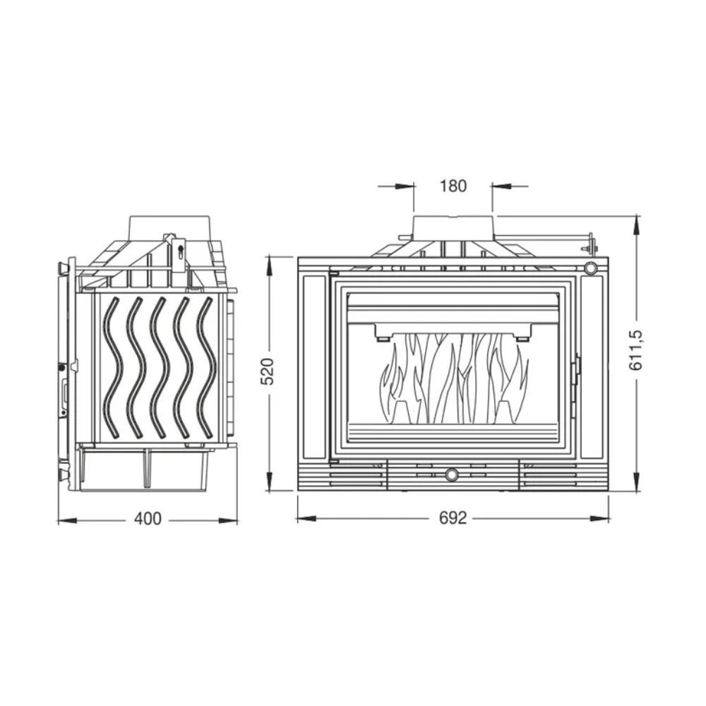 Lareira a lenha UNIFLAM 700 ECO com registo e fornecimento de ar, 8kW | Lareiras ferro fundido | Lareiras |
