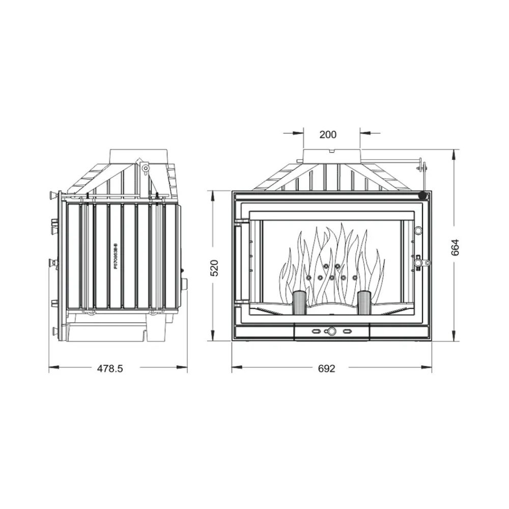 Lareira a lenha UNIFLAM 700 STANDARD ECO com registo e fornecimento de ar, 10kW | Lareiras ferro fundido | Lareiras |