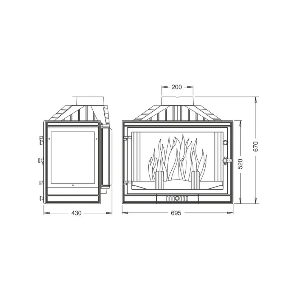 Lareira a lenha UNIFLAM 700 STANDARD com registo, lado esquerdo, 14kW | Lareiras ferro fundido | Lareiras |