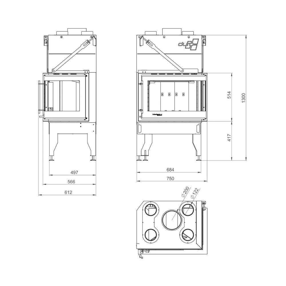 Lareira a lenha UNIFLAM 760 DURO com condutas de ar e alimentação de ar, lado esquerdo, 10,8 kW | Lareiras modernas | Lareiras |