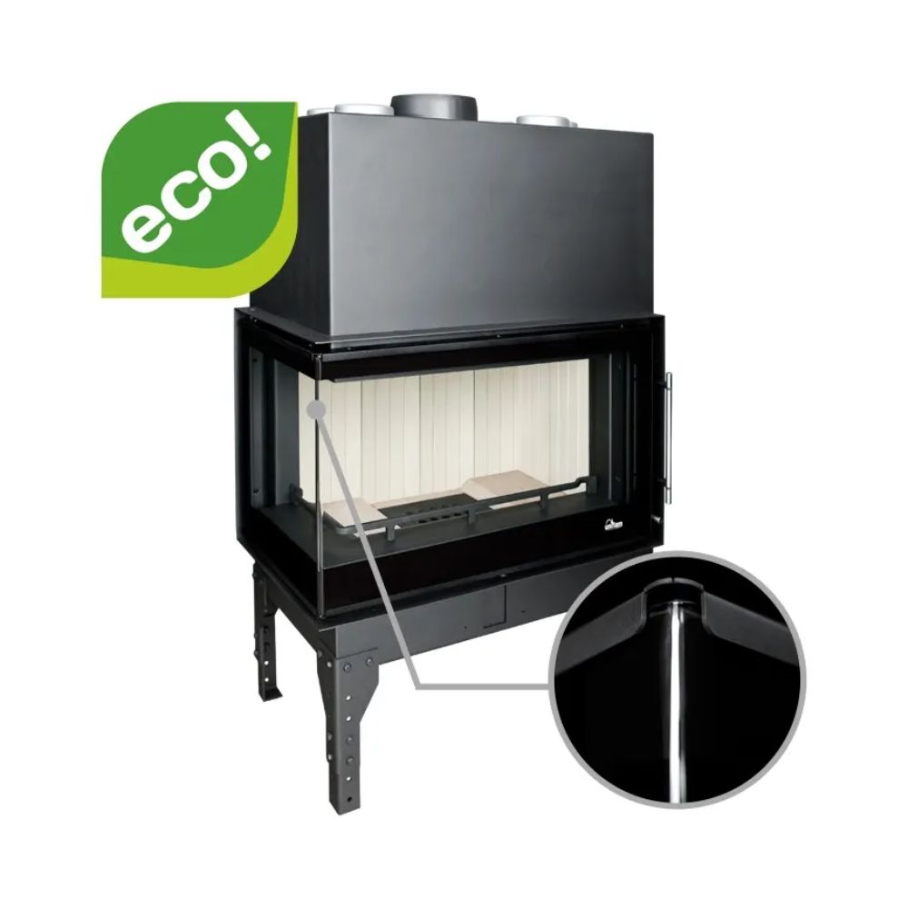 Lareira a lenha UNIFLAM 760 EVO PBS com condutas de ar e alimentação de ar, vidro curvo, lado esquerdo, 10 kW | Lareiras modernas | Lareiras |