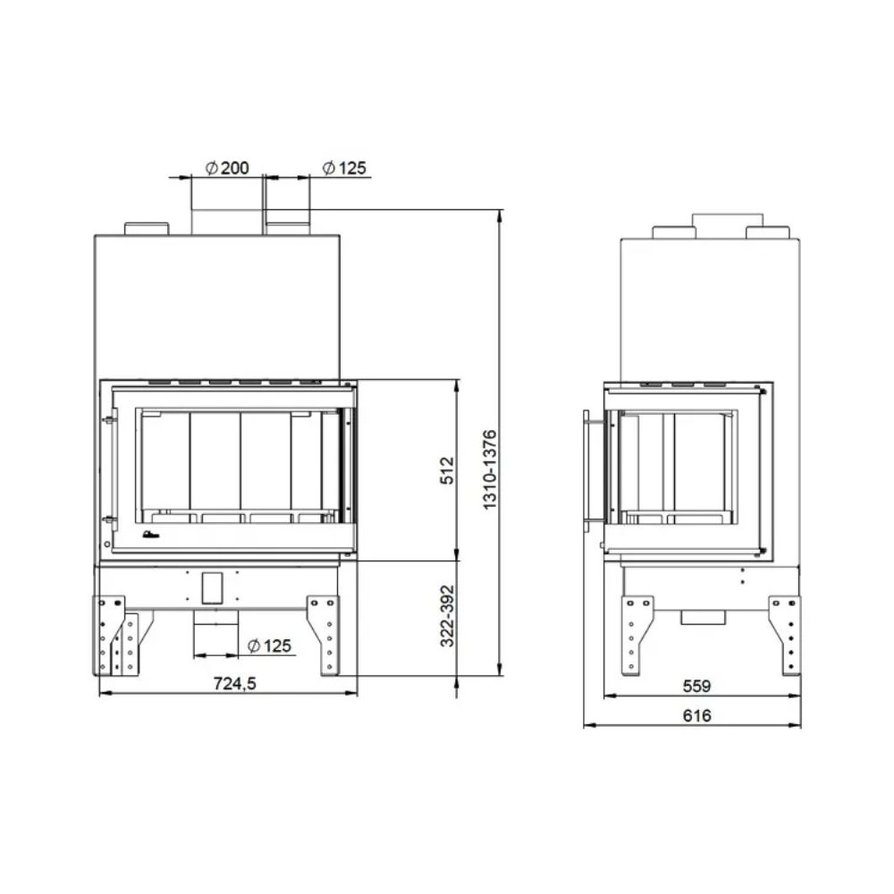 Lareira a lenha UNIFLAM 760 EVO PBS com condutas de ar e alimentação de ar, vidro curvo, lado direito, 10 kW | Lareiras modernas | Lareiras |