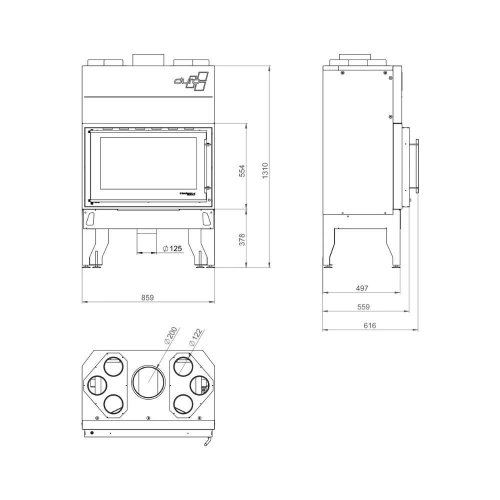 Lareira a lenha UNIFLAM 860 DURO com condutas de ar e alimentação de ar, 13 kW | Lareiras modernas | Lareiras |
