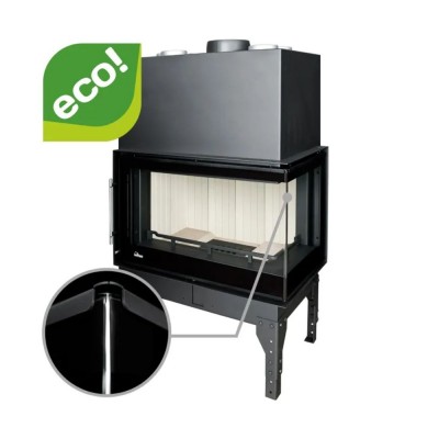 Lareira a lenha UNIFLAM 860 EVO PBS com condutas de ar e alimentação de ar, vidro curvo, lado direito, 15 kW - Lareiras