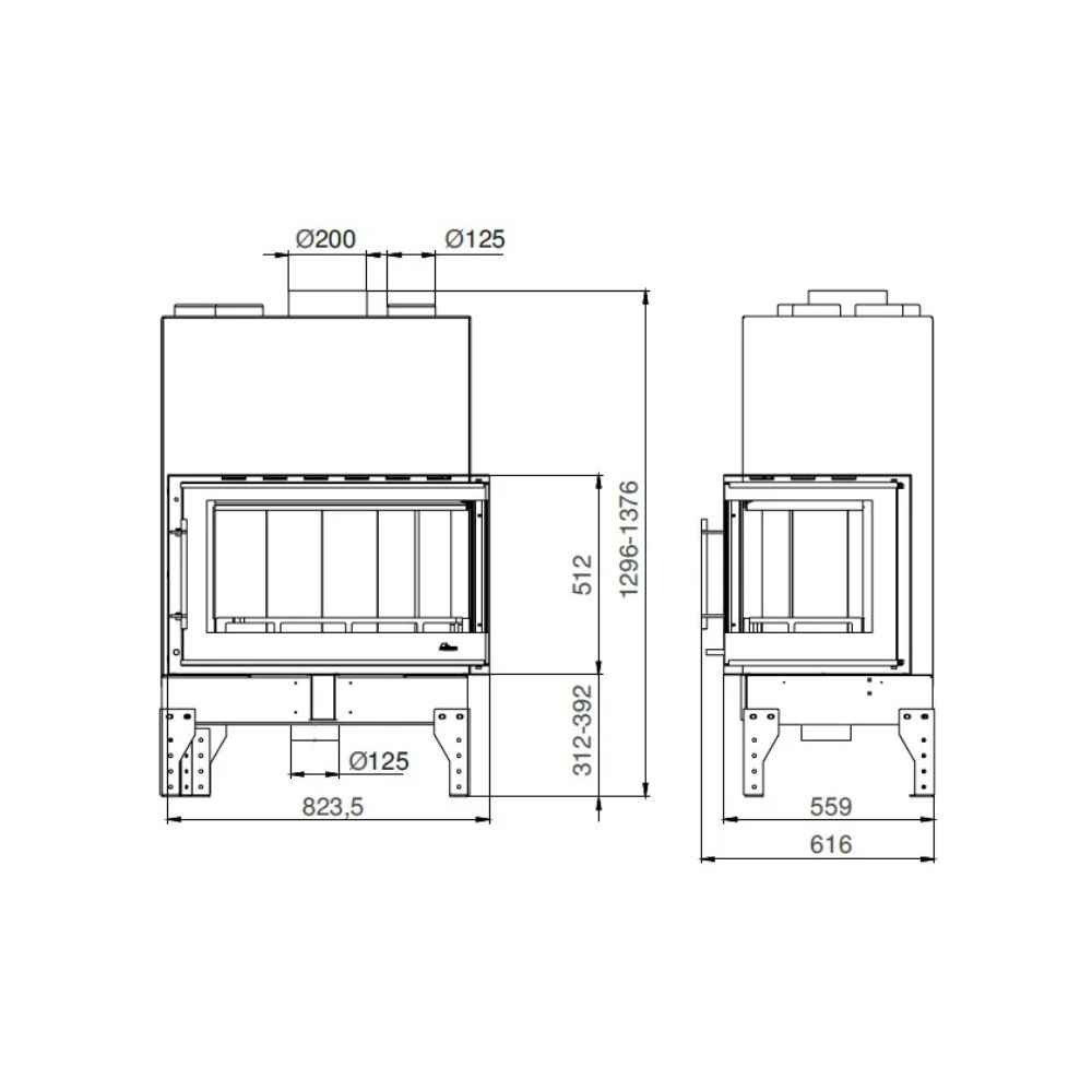 Lareira a lenha UNIFLAM 860 EVO PBS com condutas de ar e alimentação de ar, lado esquerdo, 15 kW | Lareiras modernas | Lareiras |