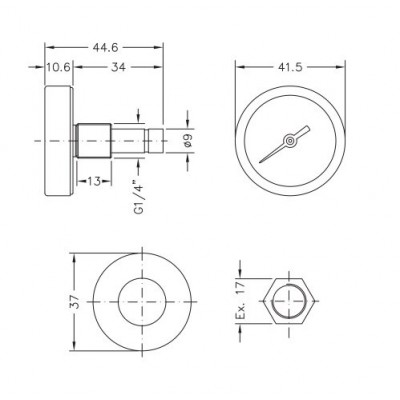 Bimetallic pyrometer Cewal, Rear stem DN40 - Produtos para comparar