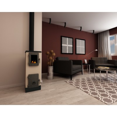 Wood burning stove Alfa Plam Vulkan S Ivory 4kW, Log - Salamandras a lenha