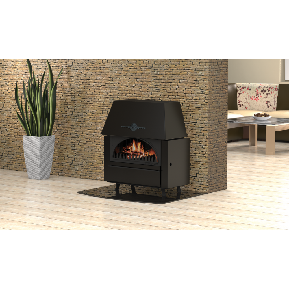 Salamandra a lenha Alfa Plam Rustikal com porta em ferro fundido, 11kW | Salamandras ferro fundido a lenha  | Salamandras a lenha |