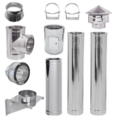 Kit de chaminé Aço inoxidável isolado Ф180 (diâmetro interno), 3,7m-11,7m - Chaminé de parede dupla