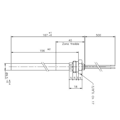 Resistência para salamandra a pellets Ecoteck, Ravelli e outros, comprimento total 167mm, 250W - Resistências para salamandrs a pellets