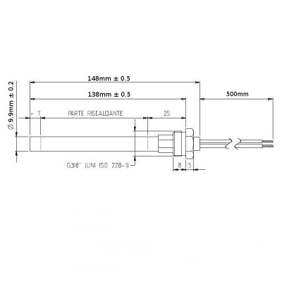 Resistência para salamandra a pellets Prity, AMG, Cadel, Dielle, Kalon, Good Fire, Ambiente e Calore e outros, comprimento total 148 mm, 300W - Resistências para salamandrs a pellets