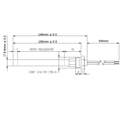 Resistência para salamandra a pellets Ecoteck, Ravelli e outros, comprimento total 146 mm, 250W - Resistências para salamandrs a pellets