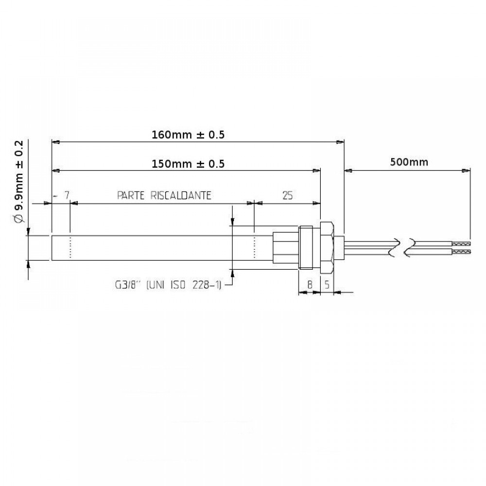 Resistência para salamandra a pellets Deville, Lincar, LMS, Ungaro, Vibrok e outros, comprimento total 160mm, 280W | Resistências para salamandrs a pellets | Peças de salamandra a pellets |