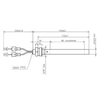 Resistência para salamandra a pellets Girolami, comprimento total 120mm, 235W - Resistências para salamandrs a pellets
