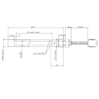 Resistência para queimadores a pellets Ferroli e outros, comprimento total 190mm, 350W - Resistências para queimadores de pellets