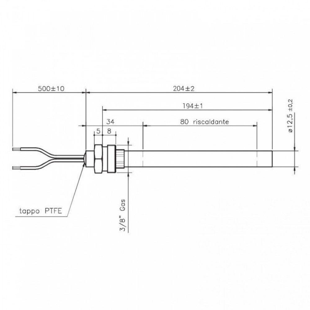 Resistência para salamandra a pellets, comprimento total 204mm, 420W | Resistências para salamandrs a pellets | Peças de salamandra a pellets |