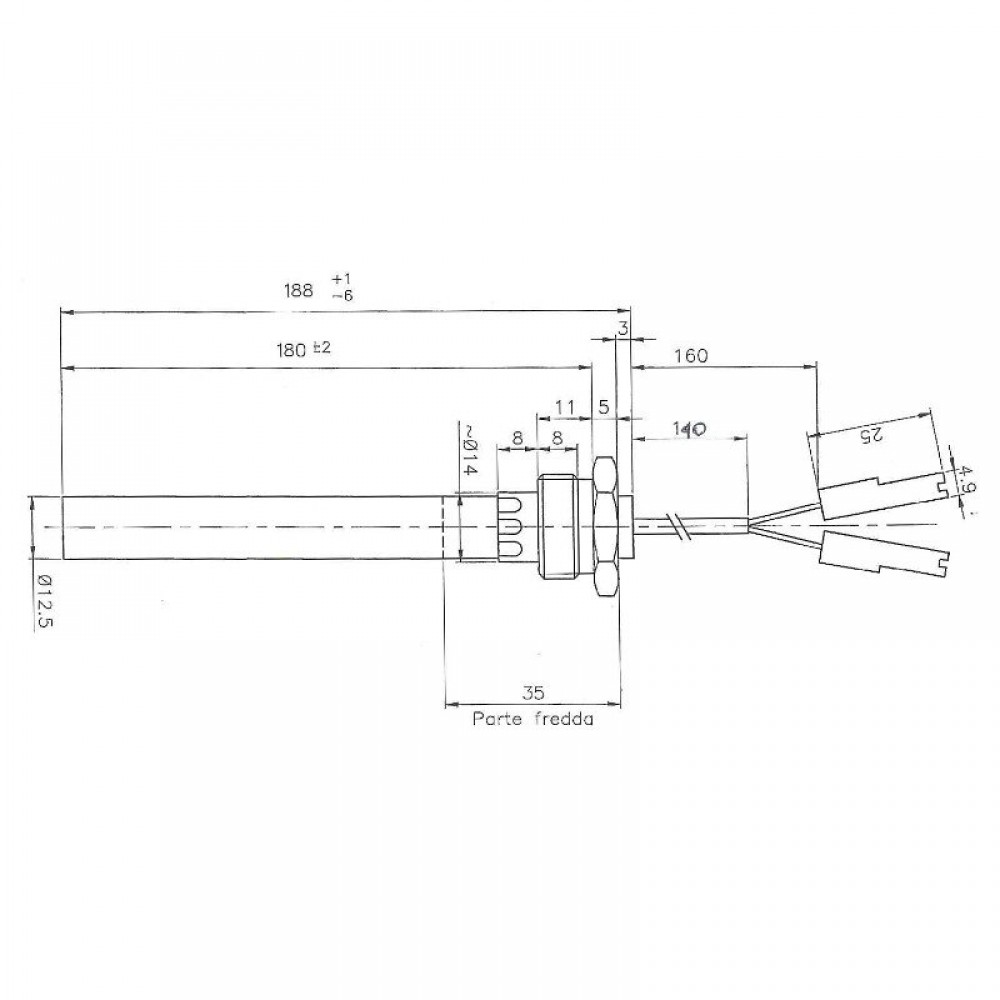 Resistência para salamandra a pellets Palazzetti e outros, comprimento total 188mm, 350W | Resistências para salamandrs a pellets | Peças de salamandra a pellets |