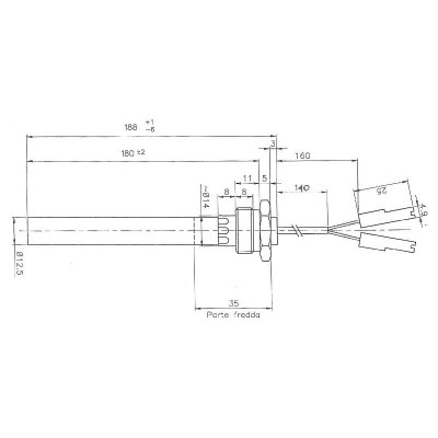 Resistência para salamandra a pellets Palazzetti e outros, comprimento total 188mm, 350W - Resistências para salamandrs a pellets
