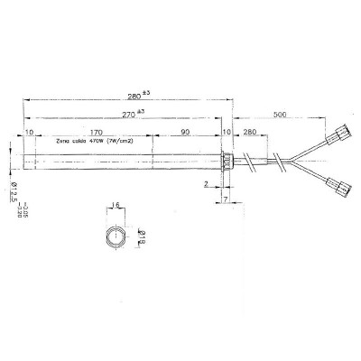Resistência para salamandra a pellets Edilkamin e outros, comprimento total 280mm, 470W - Resistências para salamandrs a pellets