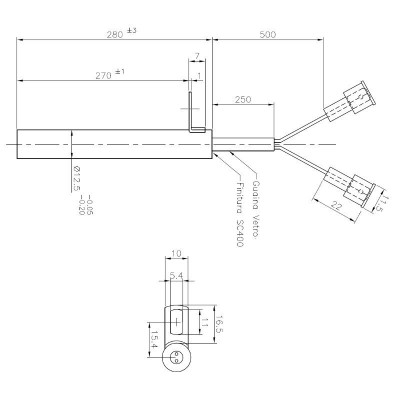 Resistência para salamandra a pellets Edilkamin e outros, comprimento total 280mm, 470W - Resistências para salamandrs a pellets