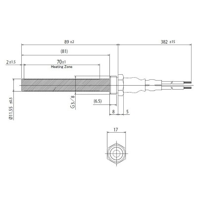 Resistência cerâmica para salamandras BURNiT, Deville e outros, comprimento total 94mm, 300W - Resistências para salamandrs a pellets