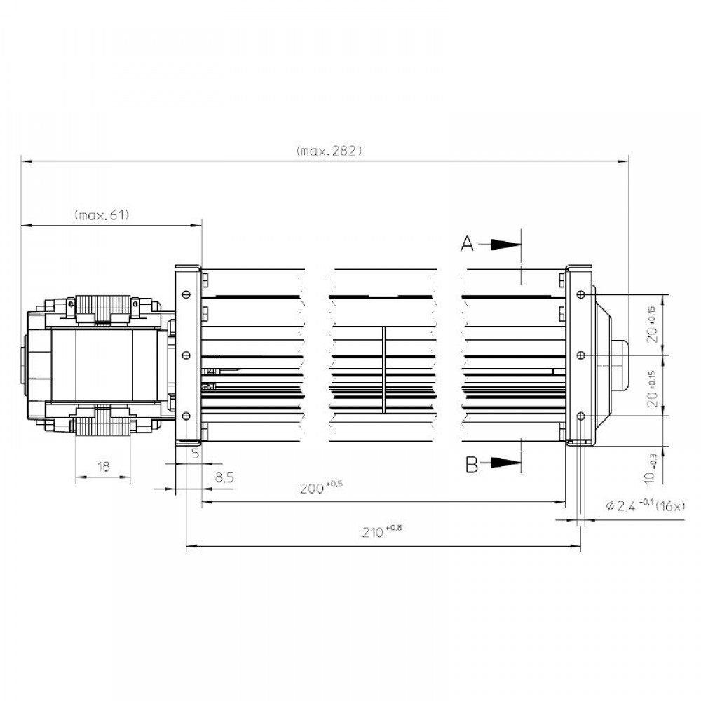 Ventilador tangencial EBM para salamandras La Nordica e outras com Ø45 mm, Caudal 106 m³/h | Ventiladores e sopradores | Peças de salamandra a pellets |
