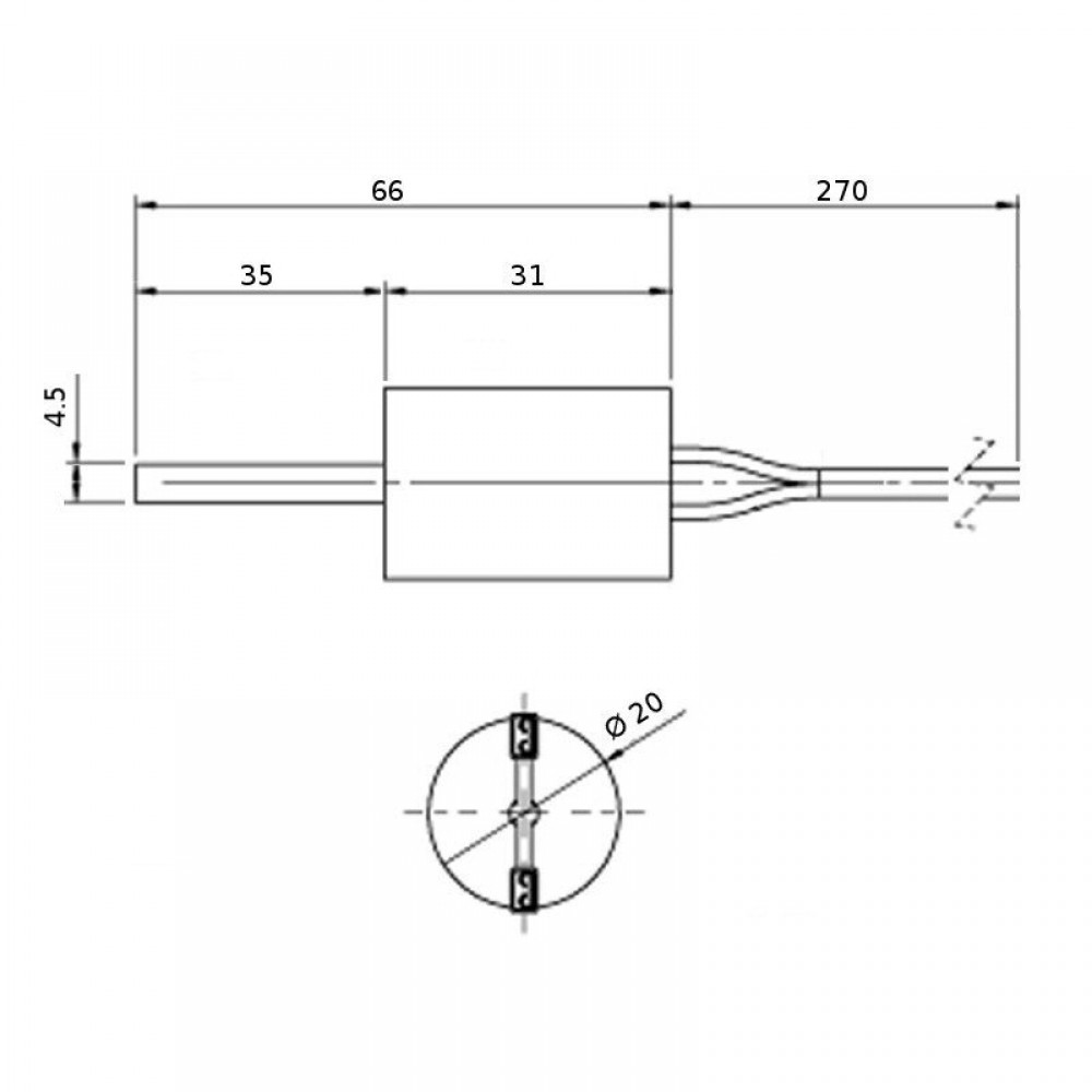 Resistência para salamandra a pellets, comprimento total 66mm, 90 - 100W a 24 Volt AC | Resistências para salamandrs a pellets | Peças de salamandra a pellets |