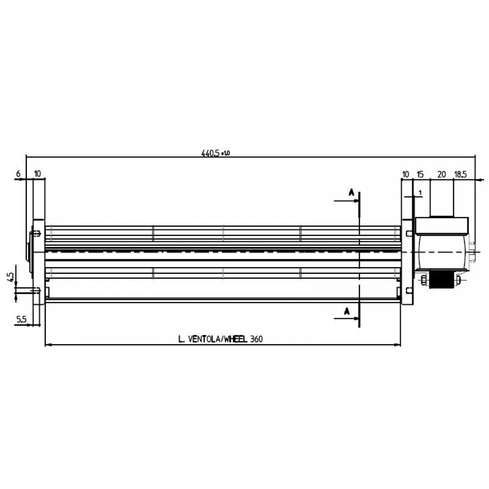 Ventilador tangencial com Ø45 mm, Vazão 165 m³/h | Ventiladores e sopradores | Peças de salamandra a pellets |
