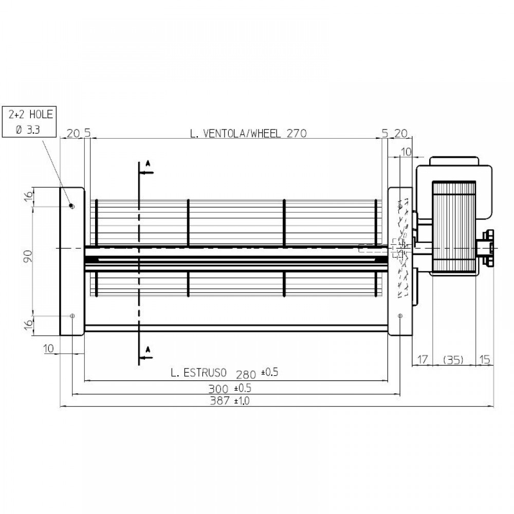 Ventilador tangencial com Ø80 mm, Vazão 305 m³/h | Ventiladores e sopradores | Peças de salamandra a pellets |