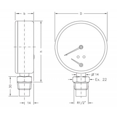 Axial thermomanometer Cewal, Bottom connection - Produtos para comparar