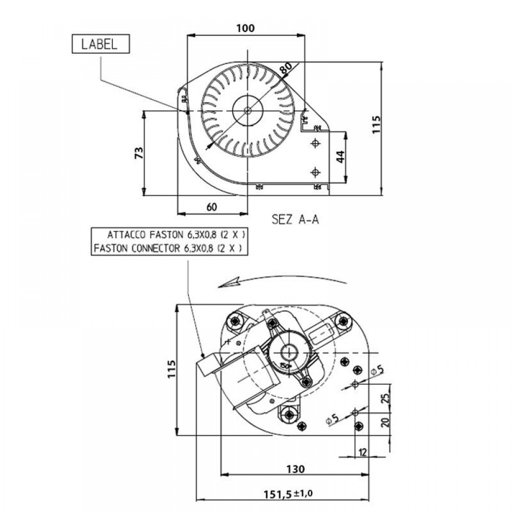 Ventilador tangencial com Ø80 mm, Vazão 175/195 m³/h | Ventiladores e sopradores | Peças de salamandra a pellets |