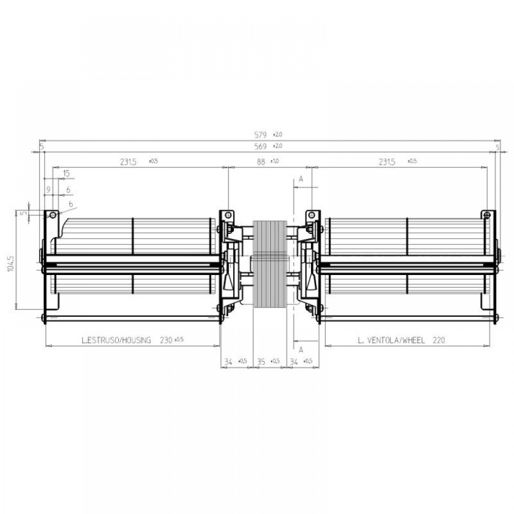 Ventilador duplo fluxo cruzado para salamandras a pellets Edilkamin com Ø80 mm, caudal 660 m³/h | Ventiladores e sopradores | Peças de salamandra a pellets |