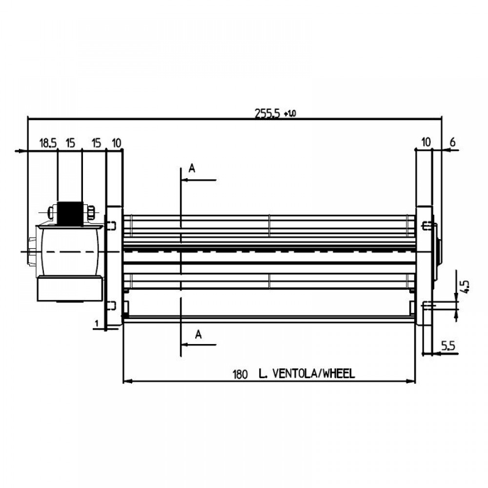 Ventilador tangencial Fergas para salamandras a pellets com Ø45 mm, Caudal 92 m³/h | Ventiladores e sopradores | Peças de salamandra a pellets |
