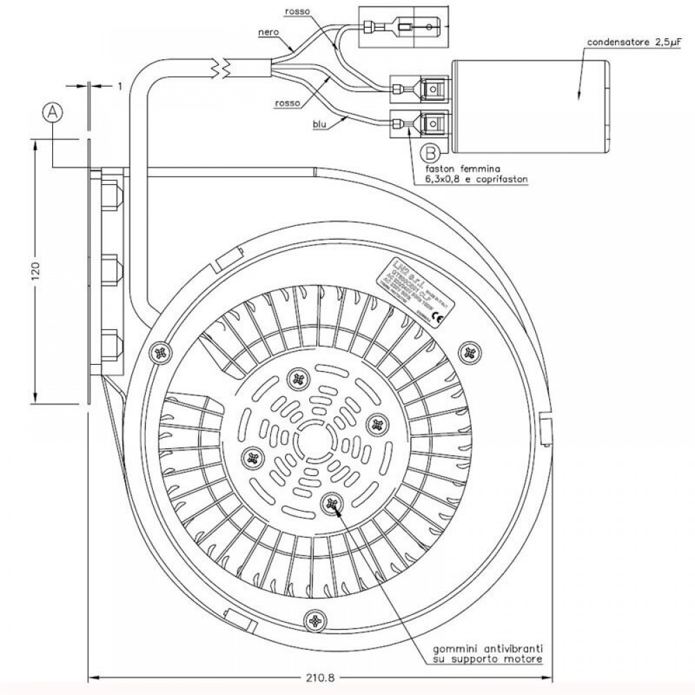 Ventilador centrífugo Natalini para estufas a pellets Eco Spar, Deville, Puros e outros - Grupo Sit, vazão 480 m³/h | Ventiladores e sopradores | Peças de salamandra a pellets |