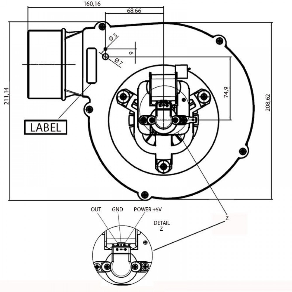 Extrator de fumaça Fergas 162 m³/h para salamandras Ecoteck, Ferroli, Ravelli, Sideros e outros | Ventiladores e sopradores | Peças de salamandra a pellets |