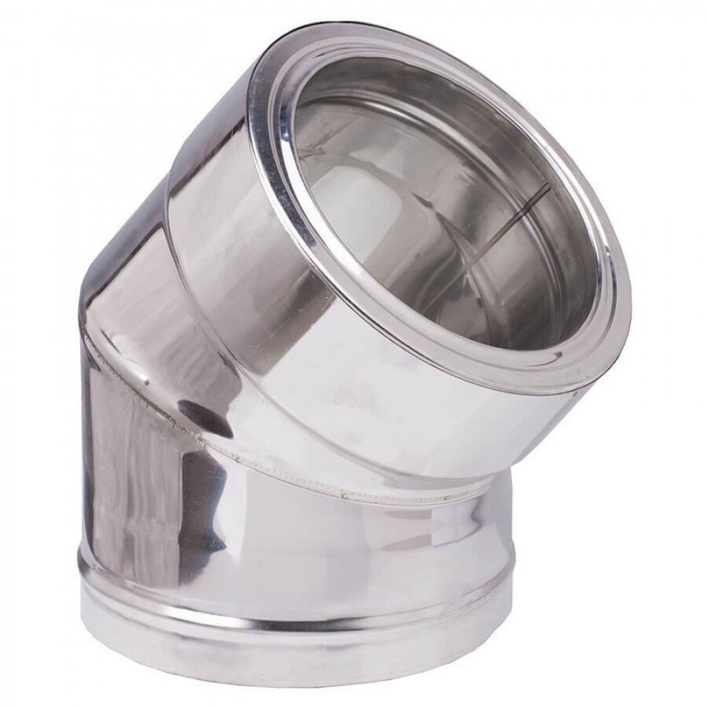 Chaminé curva de parede dupla 45°, aço inoxidável AISI 304, isolamento, Ф100-150 | Chaminé de parede dupla | Chaminés |