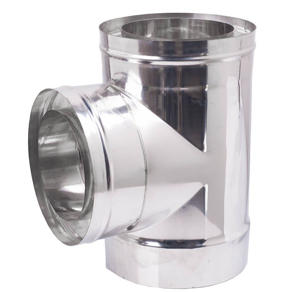 Tubo em T para chaminé com tampa 90°, isolamento, aço inoxidável AISI 304, Ф100-150 | Chaminé de parede dupla | Chaminés |