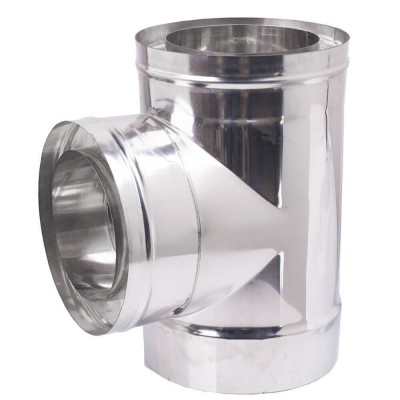 Tubo em T para chaminé com tampa 90°, isolamento, aço inoxidável AISI 304, Ф80-130 - Ф300-350 - Chaminé de parede dupla