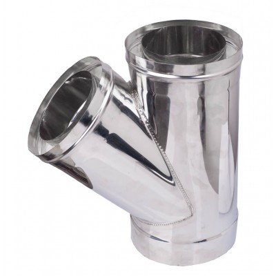 Tubo em T para chaminé de parede dupla com tampa 135°, isolamento, aço inoxidável AISI 304, Ф80-130 - Ф300-350 - Chaminé de parede dupla