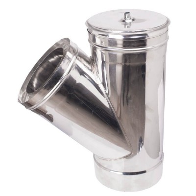Tubo em T para chaminé de parede dupla com tampa 135°, isolamento, aço inoxidável AISI 304, Ф80-130 - Ф300-350 - Chaminé de parede dupla