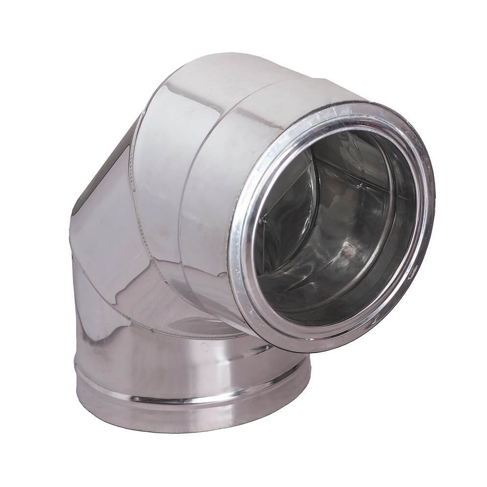 Chaminé curva de parede dupla 90°, aço inoxidável AISI 304, isolamento, Ф100-150 | Chaminés curvas | Chaminés |