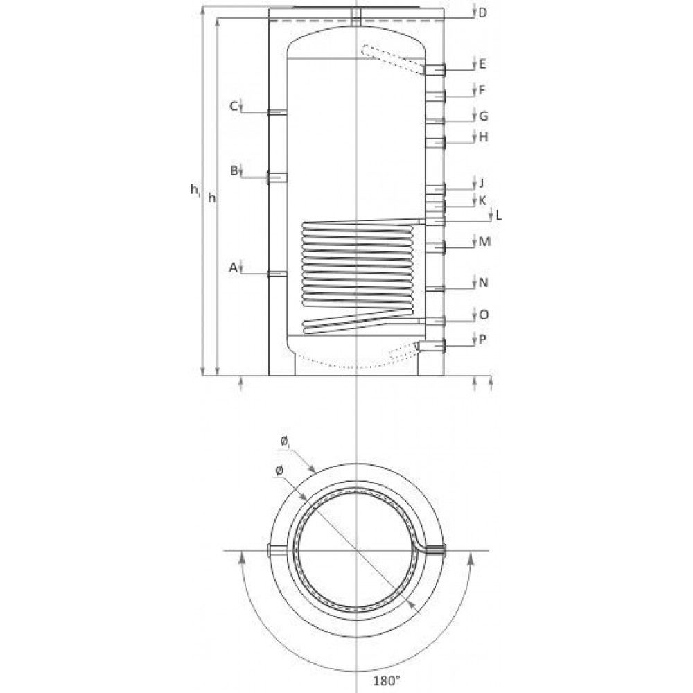 Depósito de inércia / Acumulador de inercia Sunsystem, Model PR 300, Capacity 300L, Um recipiente com uma bobina de troca térmica | Depósitos de inércia / Acumuladores Inercia |  |