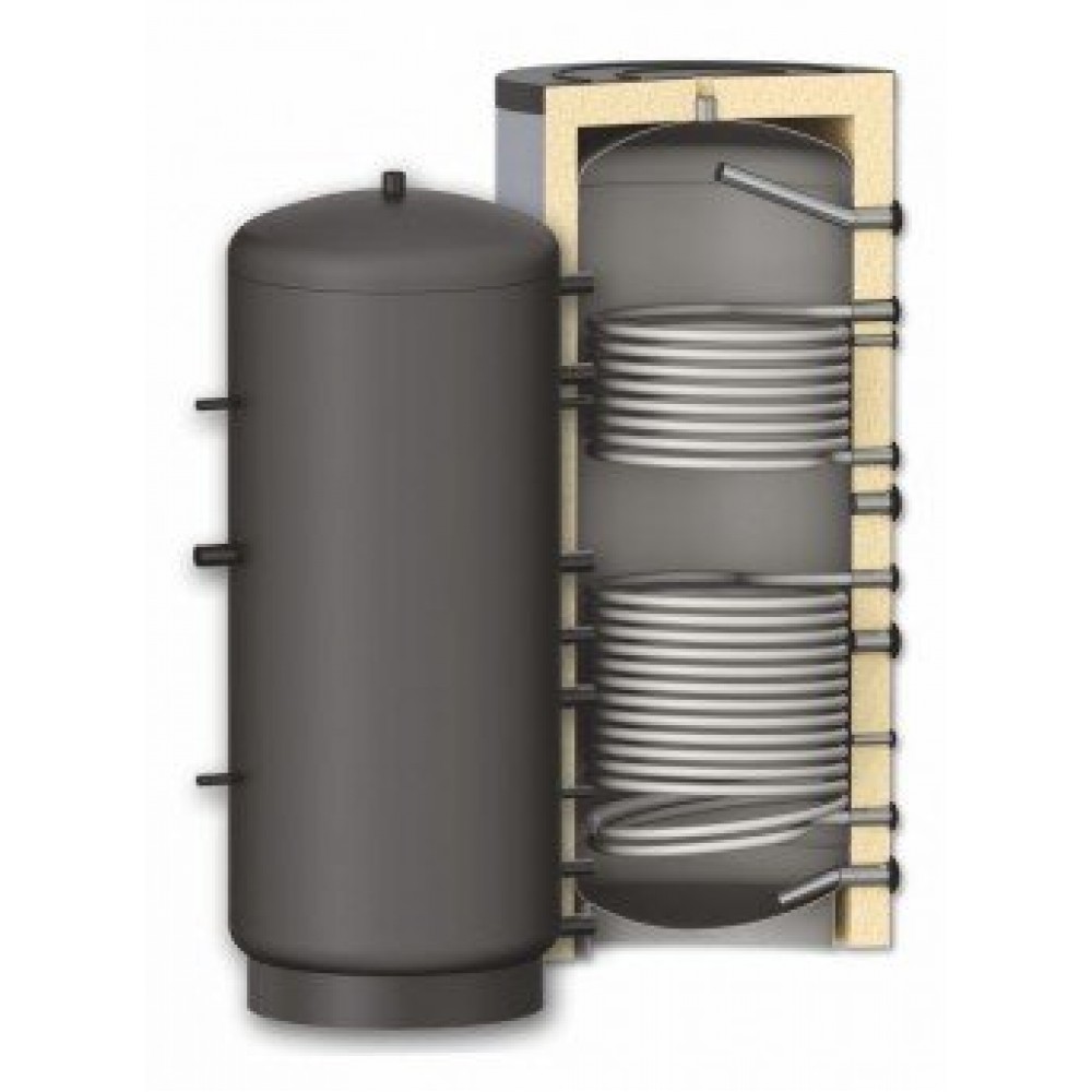 Depósito de inércia / Acumulador de inercia Sunsystem, Model PR2 300, Recipiente com capacidade de 300L, E duas bobinas de troca térmica