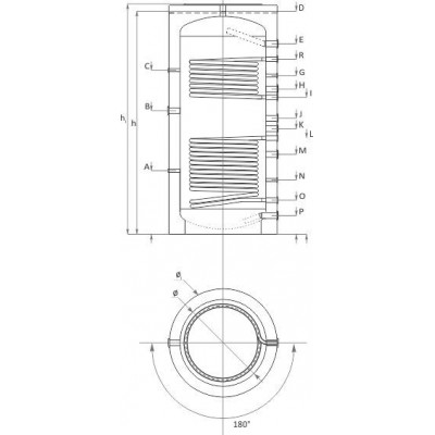 Depósito de inércia / Acumulador de inercia Sunsystem, Model PR2 300, Recipiente com capacidade de 300L, E duas bobinas de troca térmica - Depósitos de inércia / Acumuladores Inercia