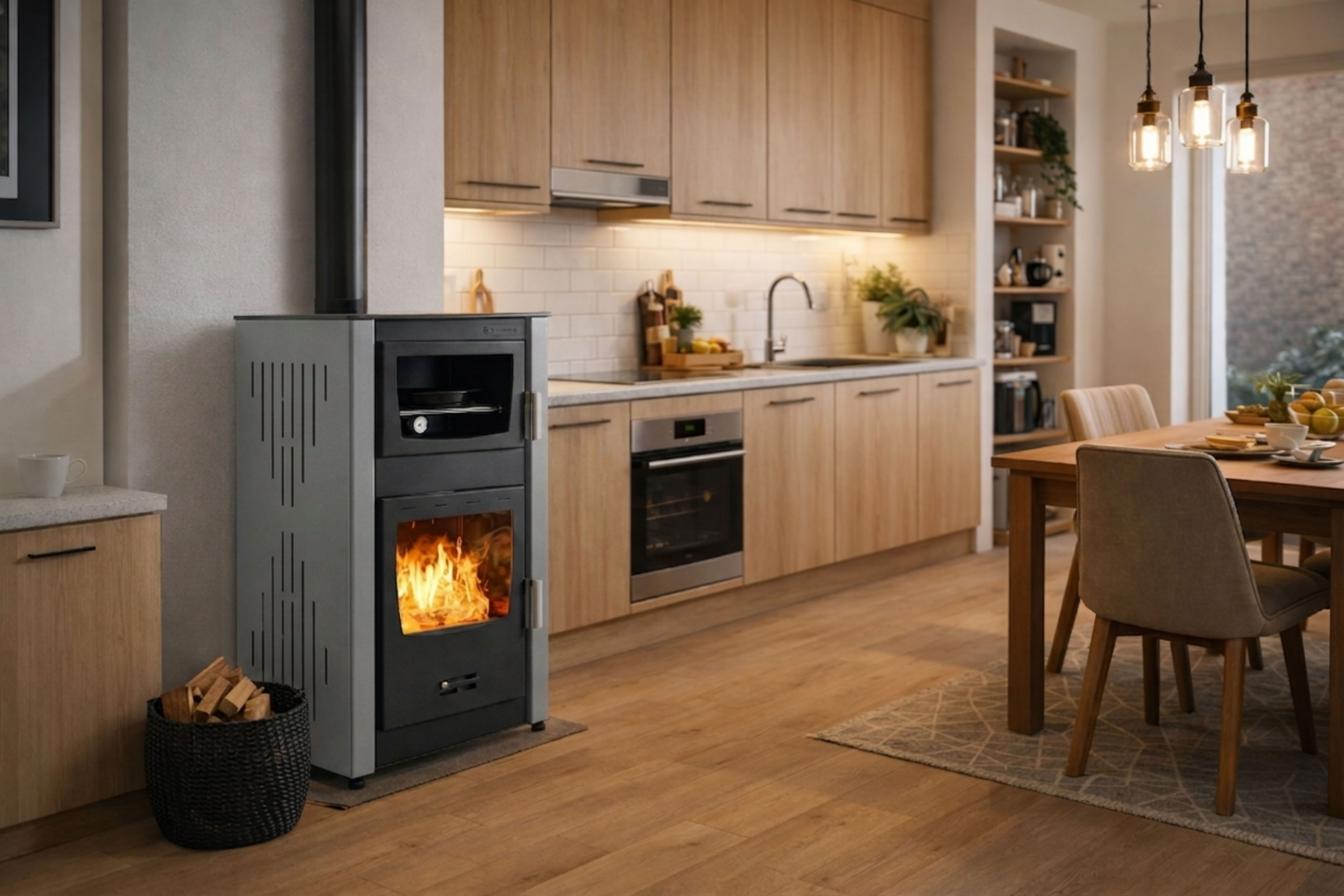 Lareira a lenha com forno e sistema de refrigeração a água