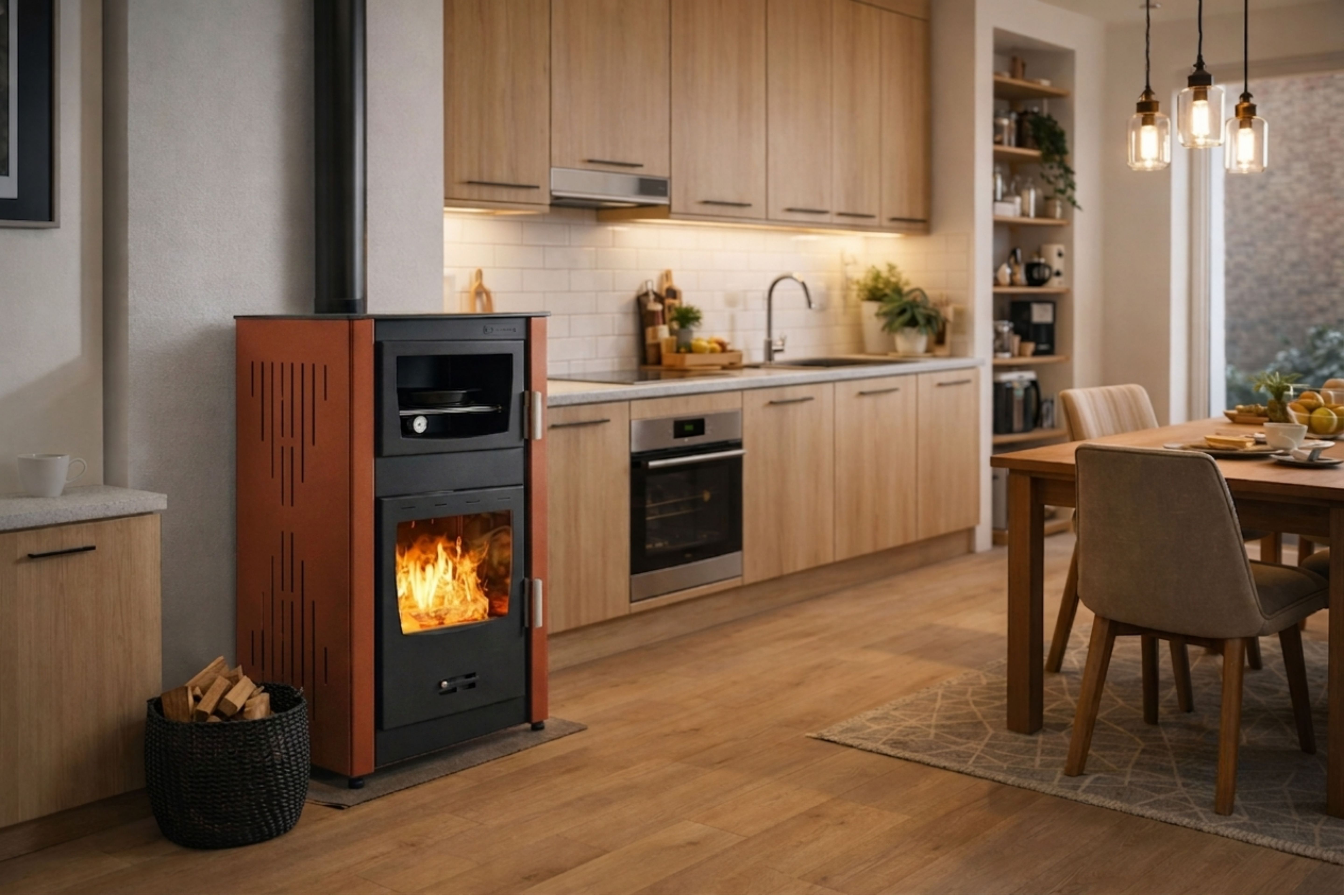 Lareira a lenha com forno e sistema de refrigeração a água